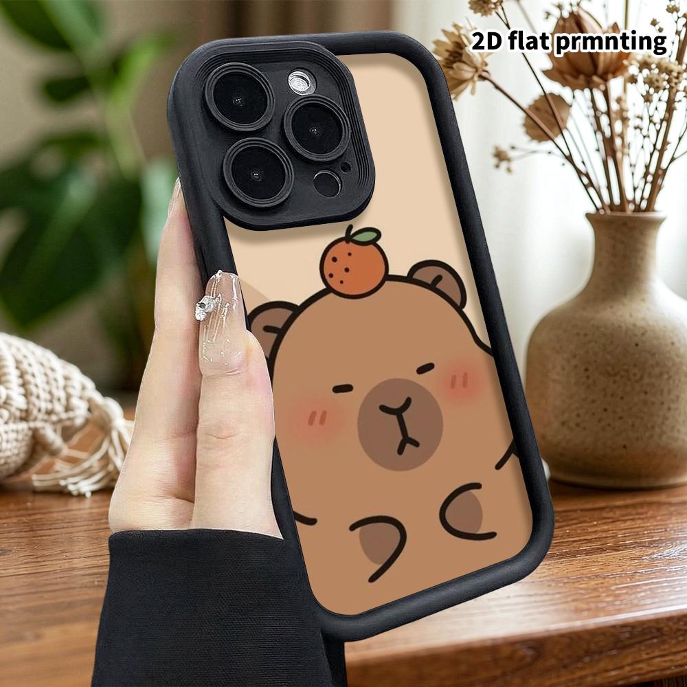 Phone Case: 2D Flat Design Suitable for iPhone 18 17 16 15 14 13 Pro Stepped Protective Case, Featuring an Orange Capybara On Top, Christmas and Hallo