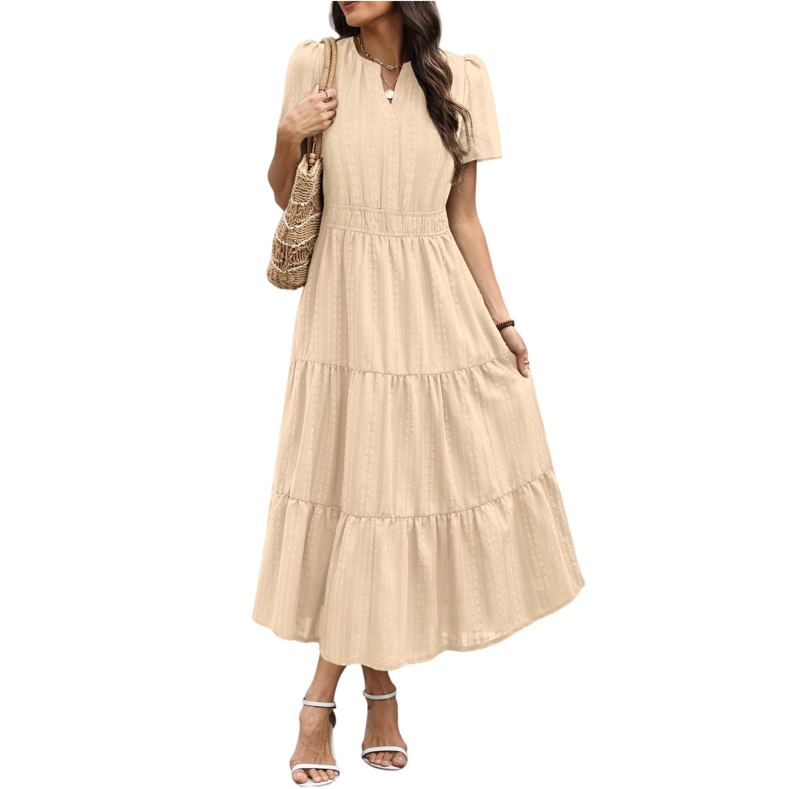 

Women s Fashionable Casual -color Dress L бежевый