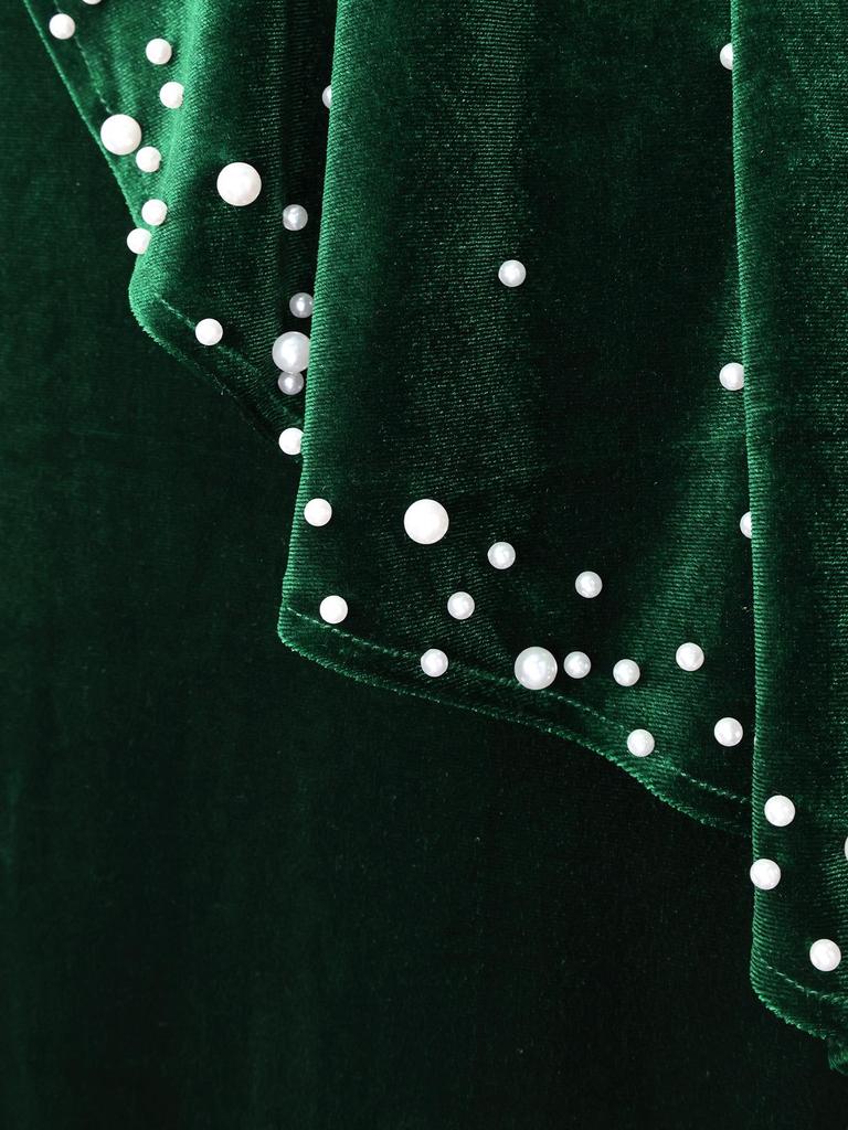 Elegant Plus Size Velvet Beaded Evening Gown with Waist-Cinching Ruffles