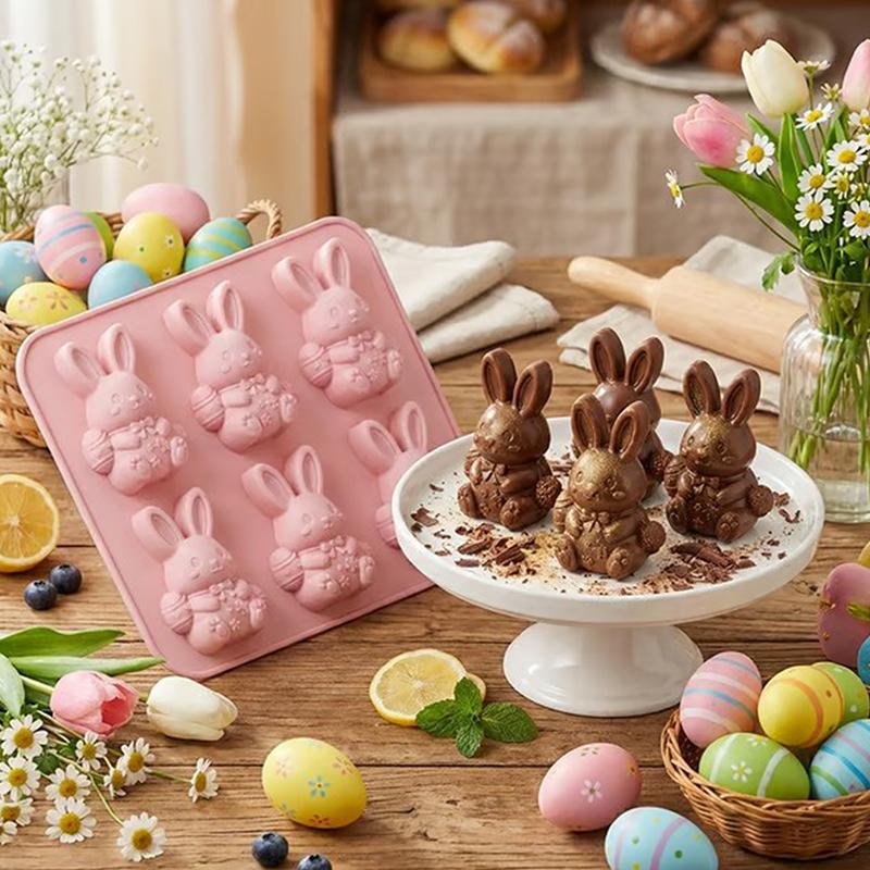 Easter Bunny Silicone Molds, 3D Bunny Chocolate Mold Easter Rabbit Mould For Baking Cake Pop Jel Ice Cube Trays Candles Soap
