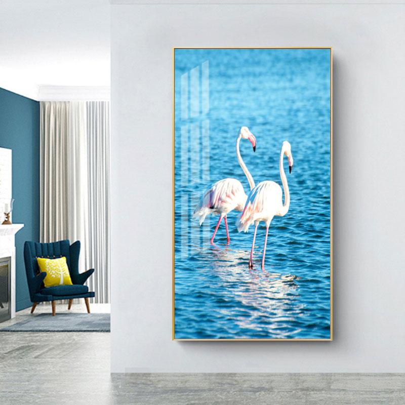 Artă nordică modernă, pictură pe pânză cu animale, postere și imprimeuri cu flamingo roz, poze de perete pentru living Cuadros Home Decor