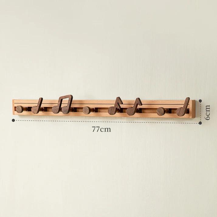 Nordic Solid Wood Coat Rack Wall Mounted Creative Towel Holder Mobile Musical Note Clothes Rack Storage Shelves Furniture