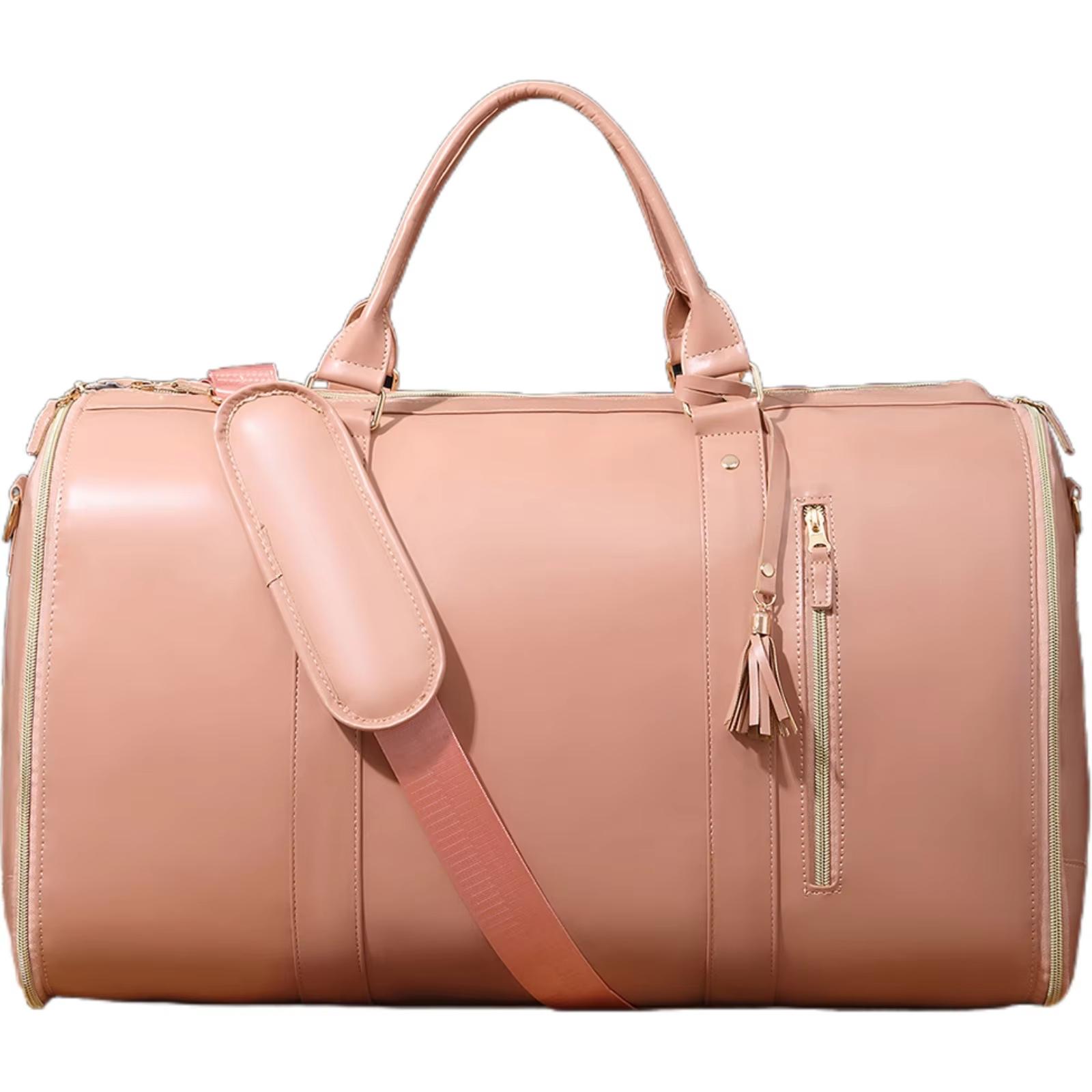 

Large Fashion PU Suit Storage Bag for Women High Capacity Travel Handbag Folding Sport Outdoor Multi-Function Organizer рожевий