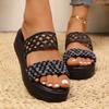 2025 summer new large size hollow thick-soled slippers women wear imitation hemp rope hand-woven casual slippers