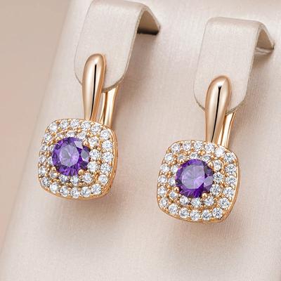 Luxus Rose Gold Farbe Prinzessin Baumeln Ohrringe für Frauen Charme Lila Zirkon Hochzeit Ohrringe Partei Schmuck Geschenk
