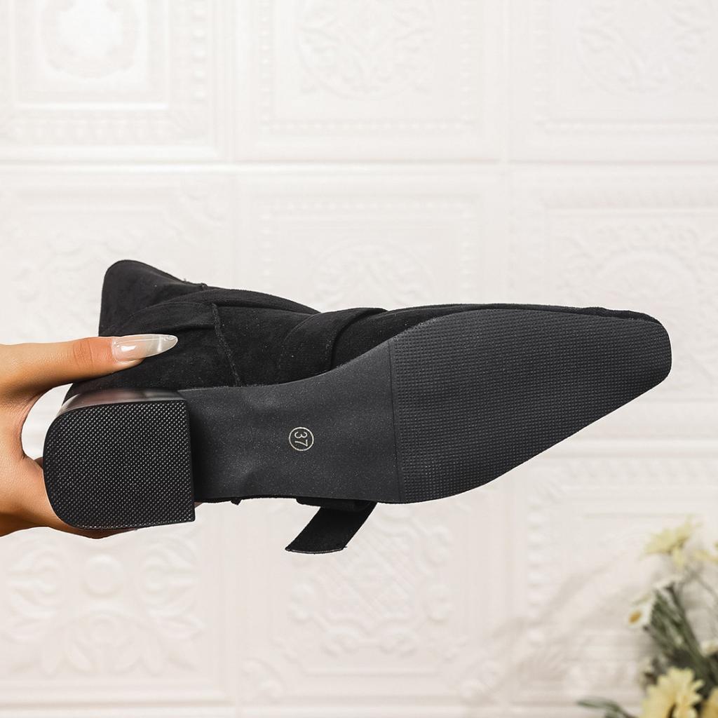 2025 New Niche Design One Boot Two Wear Belt Buckle Thick Heel Turn Over Western Boots Autumn and Winter Sleeve Knight Boots