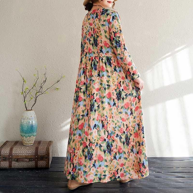 Travel Round Neck Vintage Long Flesh Covering Dresses