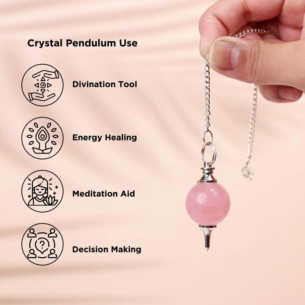 Original Rose Quartz Crystal Stone Ball Pendulum | Natural Love Stone Dowsing Pendulum Meditation Tool | Healing Crystal for Reiki, Chakra Balanc