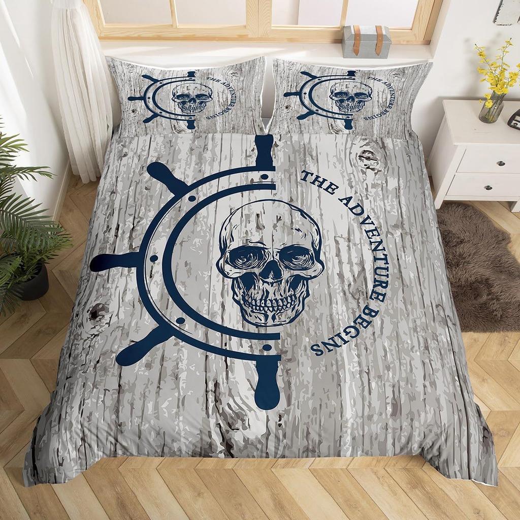 Piraten Totenkopf Bettwäsche Set Drei-teilig Segel Junge 3D Digitaldruck Bettwäsche-Set