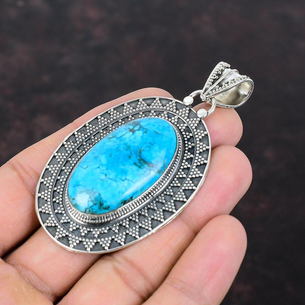 Tibetan Turquoise Pendant 925 Sterling Silver Pendant Vintage Pendant Natural Gemstone Jewelry Handmade Antique Pendant Gift For Anniversary