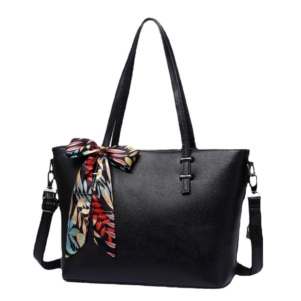 Cowhide Shoulder Women's Bag, Large-capacity Messenger Tote Bag, Women's Silk Scarf Bag, Fashionable and Simple Shopping Bag.