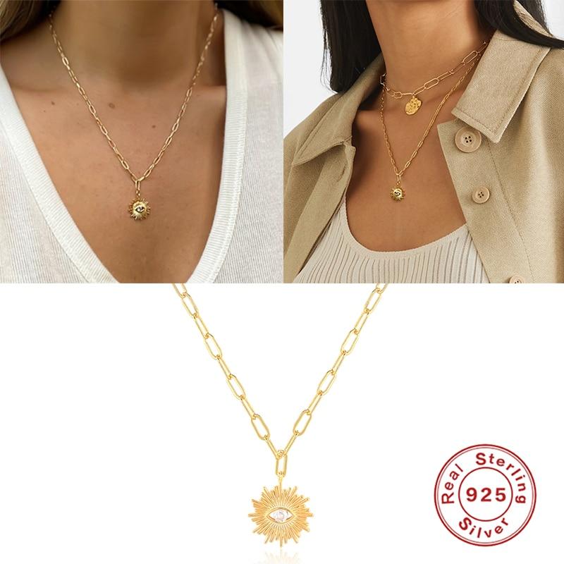 925 Sterling Silver Necklace For Women Color Cross Necklace Charms Chains Fine Jewelry Choker Bijoux Femme   Trend