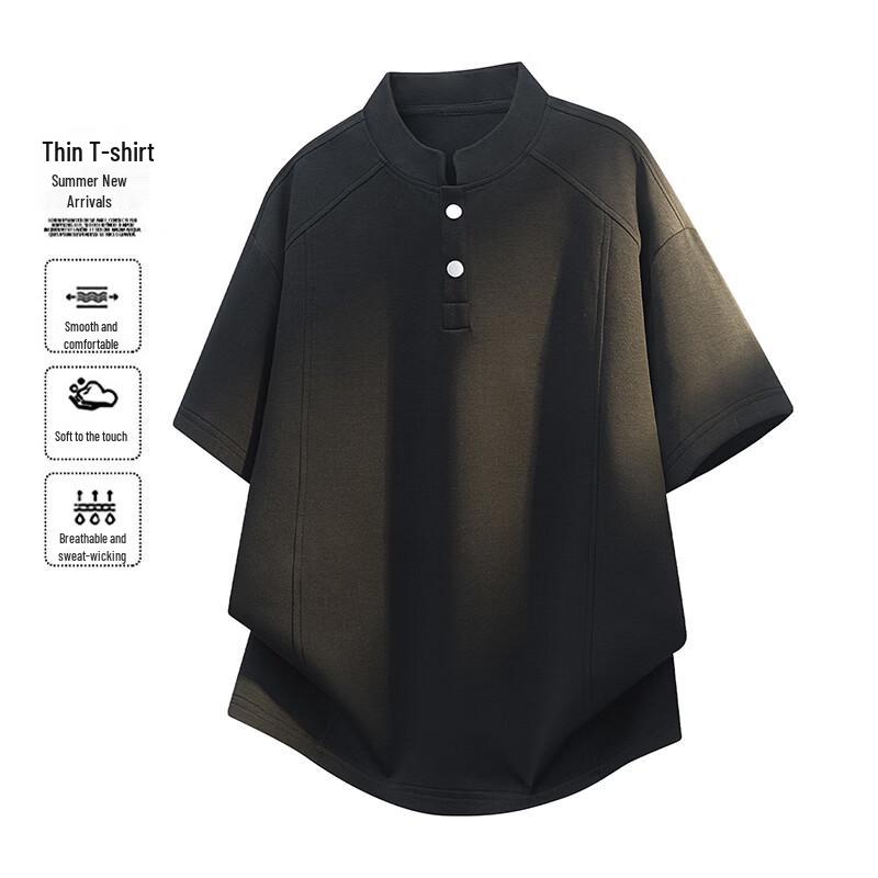 MEDE Men s Solid Henley Neck Short Sleeve T-Shirt M