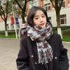 Plaid Scarf Women's Winter Korean Version Versatile ins Navy Blue Retro Tassel Premium Sense Warm Student Scarf Tide