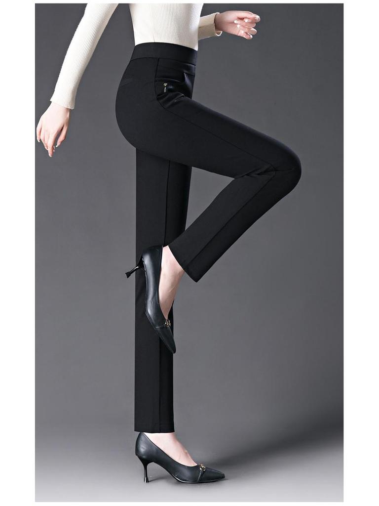 High-Waisted Fleece-Lined Straight-Leg Pants - 2024 Winter Warm Casual Pants for Women