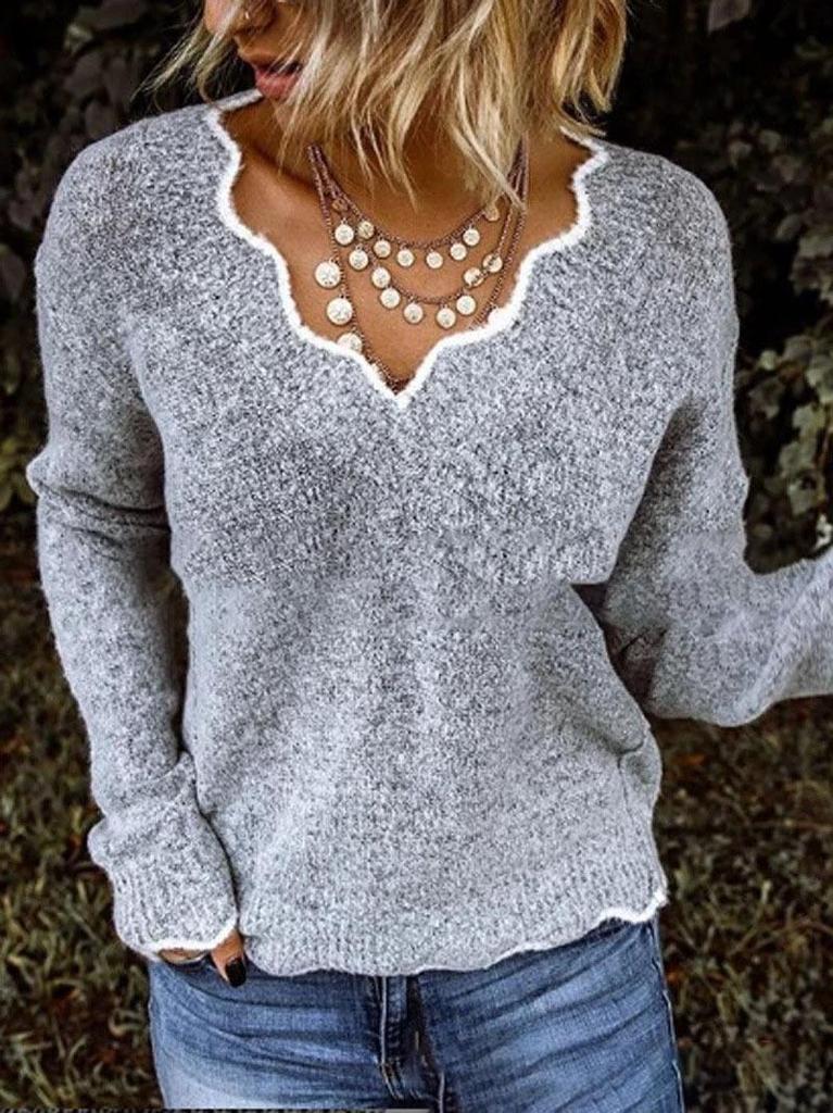 2025 Women's V-neck Knit Pullover Sweater - Cute, Multiple Colors, In Stock