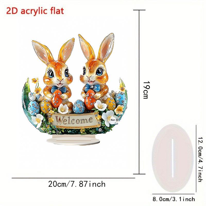 M-Easter Egg Shaped Cottage Rabbit Acrylic Ornament 2D Flat Cute Rabbit Desktop Ornament Easter Gift