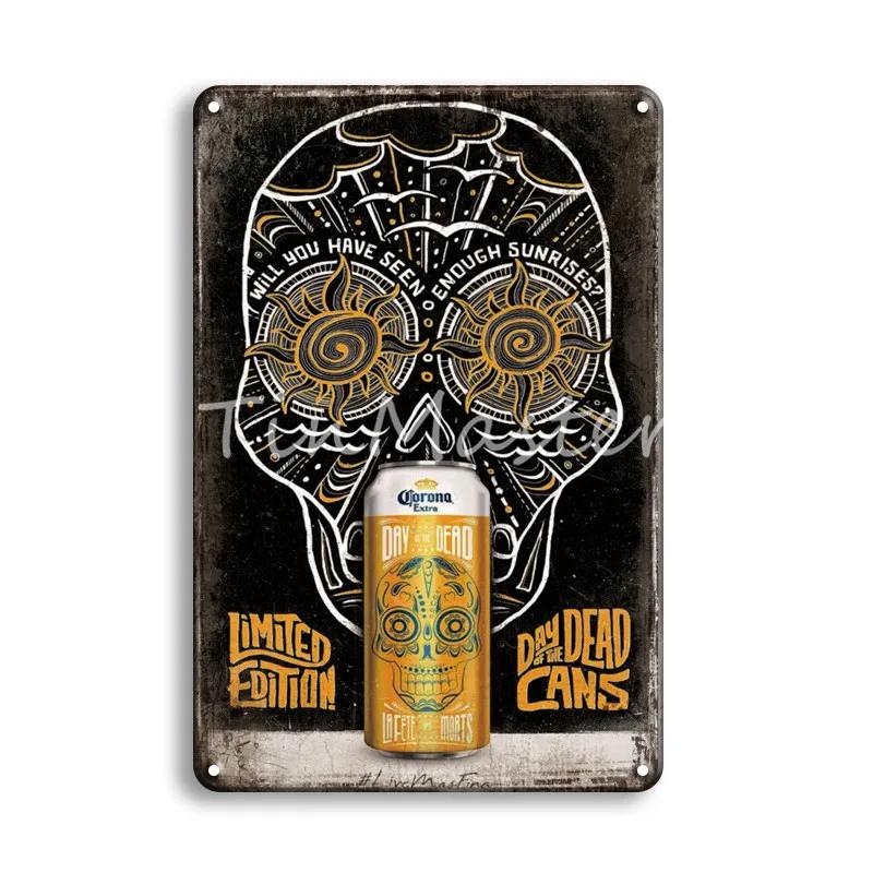 CORONA EXTRA Metal Tin Sign Vintage Beer Poster Decorative Plaques Retro Pub Bar Decor Plate Skull Metal Sign Wall Stickers