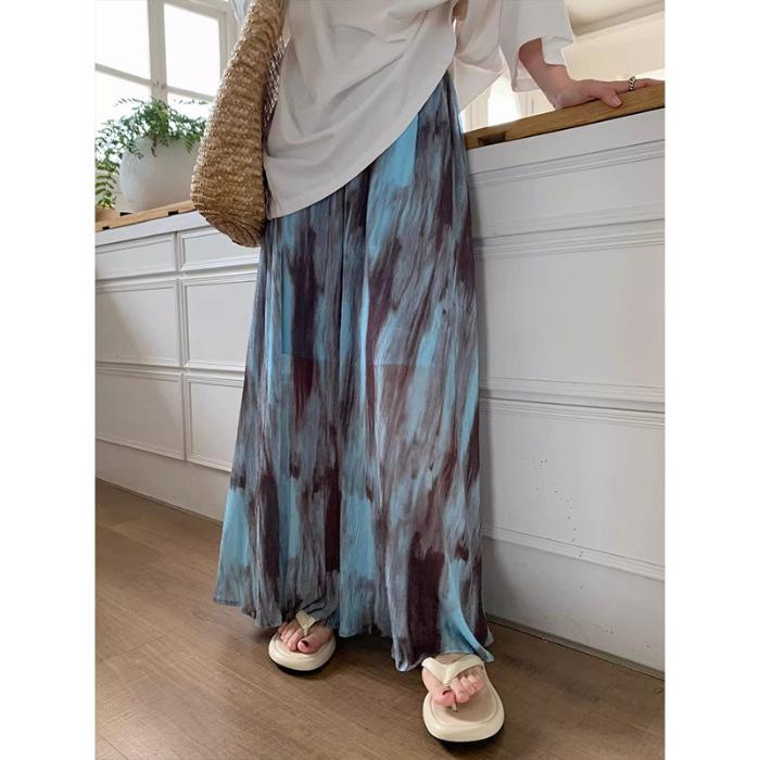 

Ретро Весенне-Летняя Юбка Миди А-Силуэта с Высокой Посадкой Тай-Дай - Женский Отпускной Стиль, Стройнящая и Драпированная с Большим Свободным Подолом. Large синий