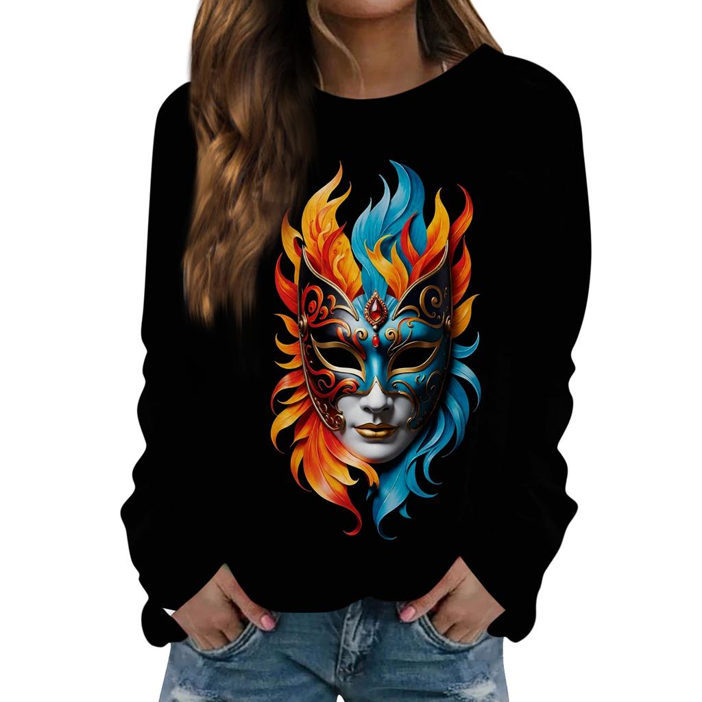 Damenmode Lässig Langärmlig Bedruckt Rundhals Pullover Top