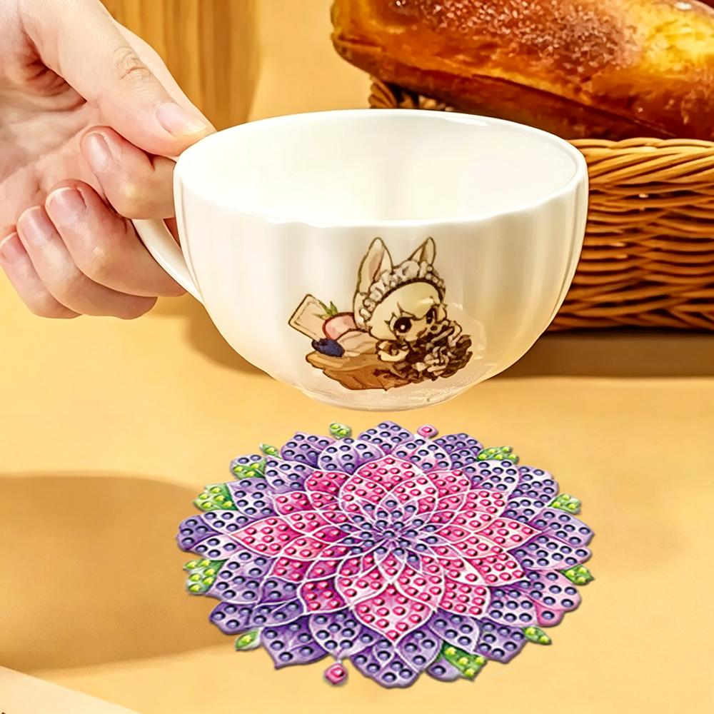 8-piece Colorful Mandala Flower DIY Diamond Painting Coaster Set, 5D Full Diamond Round Diamond Art Coaster Set, Handmade Crafts, Home Decor Gifts