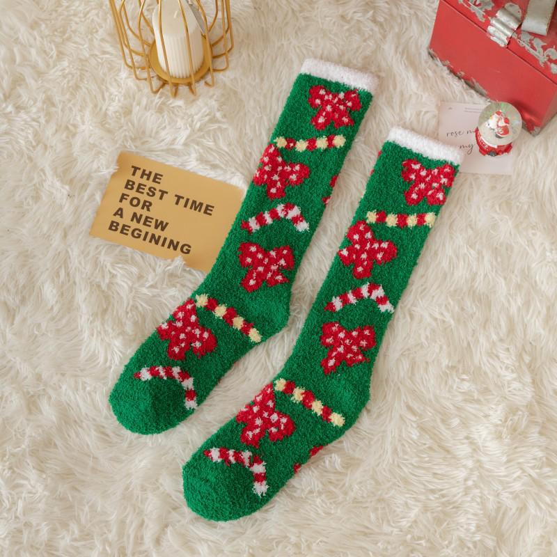 Women's Cute Reindeer & Snowman Coral Fleece Mid-Calf Socks - Thick, Lined for Autumn & Winter