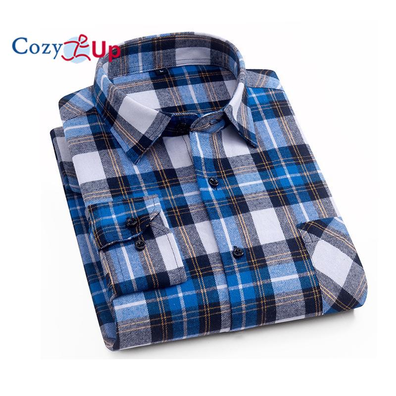 Men's Plaid Shirt - Pure Cotton Flannel, Long-Sleeved, Button Collar, Soft, Warm, Casual
