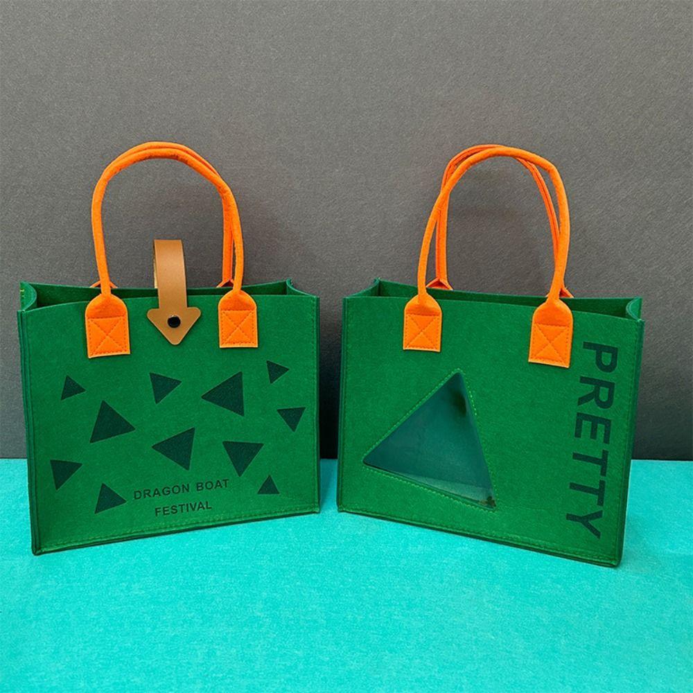 

Green Felt Bag Dragon Boat Festival Gift Box Cute Foldable Handbag Children