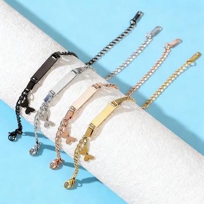Stainless Steel Cuban Chain Children's Butterfly Laser Bracelet