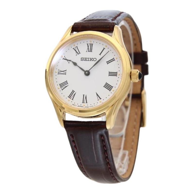 

SEIKO 50 meters waterproof Quartz cowhide strap 35mm women s watch white dial SWR072P1 синій