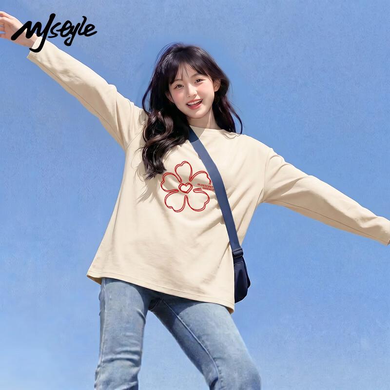 MJ STYLE Women's Pure Cotton Long Sleeve T-Shirt with Heart Line Art