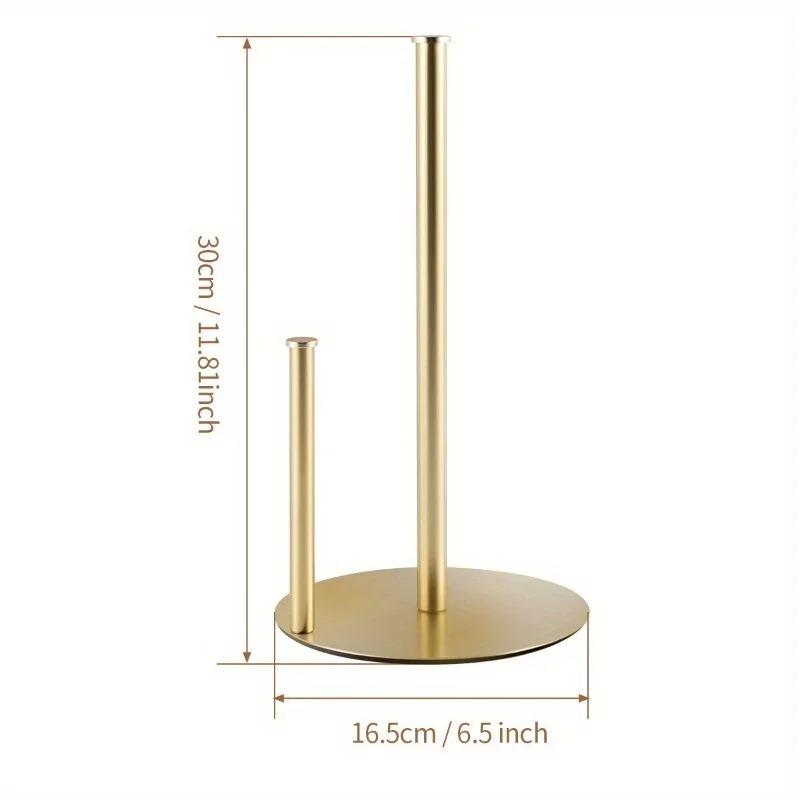 Golden Double Pole Kitchen Tissue Holder Desktop Cling Film Storage Rack Non Perforated Metal Hand Towel Roll Paper Holder New