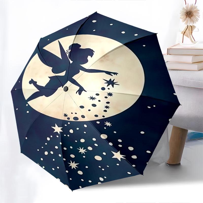 Tinker Bell Fashion Umbrella, Automatic Opening and Closing Cartoon Design, Iron Ribs and Handle, 8 Ribs, Suitable for All Occasions and Tra