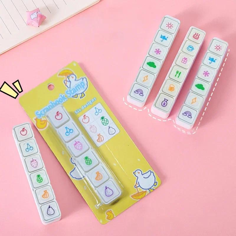 6pcs/set Kawaii Cartoon Stamps Self Ink Press Reward Stamps Kids Encourage Seal DIY Inkpad Art Crafts Korean Stationery Office