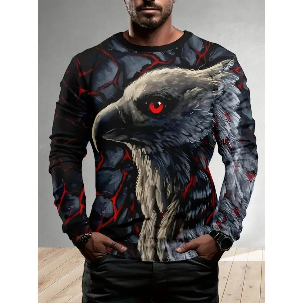 Spring and Autumn Round Neck 3D Animal Pattern Printed Top Fashionable Casual Long Sleeved Men's T-shirts