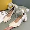 Autumn New Coarse Heel Single Shoes Women's Square Head Shallow Mouth Butterfly Knot Anti-slip Wear-resistant Low-top Shoes