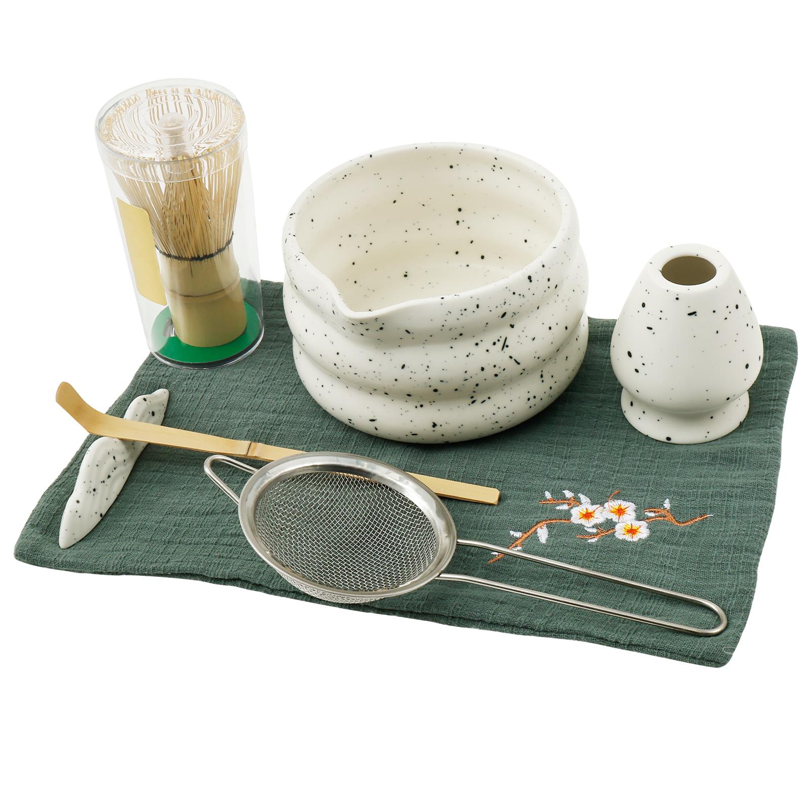 

7Pcs Matcha Tea Set Gift Box Kit with Whisk Bowl Whisk/Scoop Holder Teascoop Sifter Tea Ceremony Set - Matcha Making Accessories белый