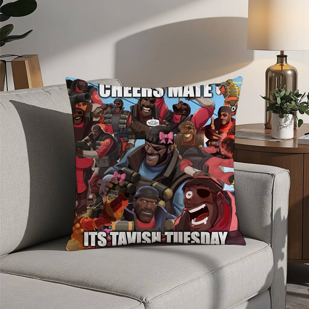 Tf2 Team F-Fortress 2 Pillow Case Sofa Decorative Home Double-sided Printing Short Plush Cushion Pillow Cover Holiday Gift