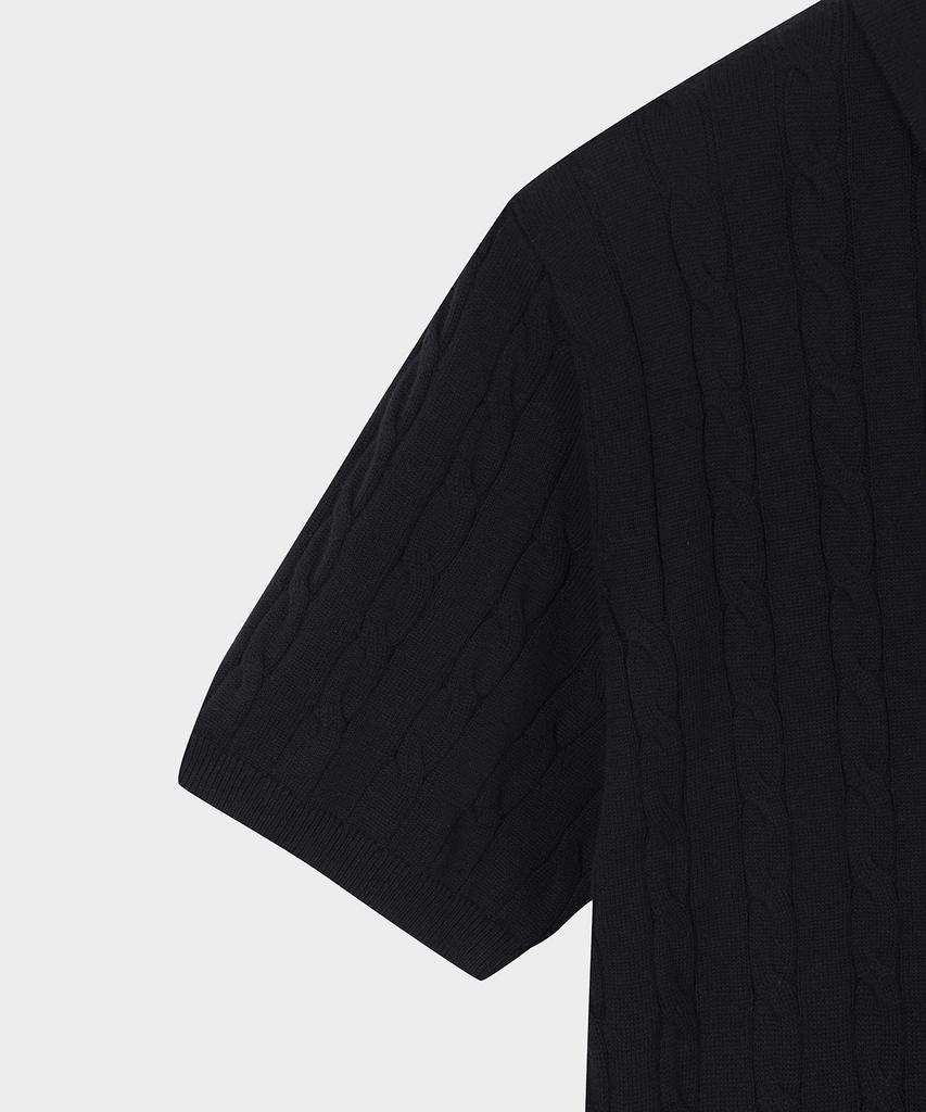 BROOKS BROTHERS Cotton Cable Polo Short Sleeve Sweater (Black) (Bbwtmo204Aufm)