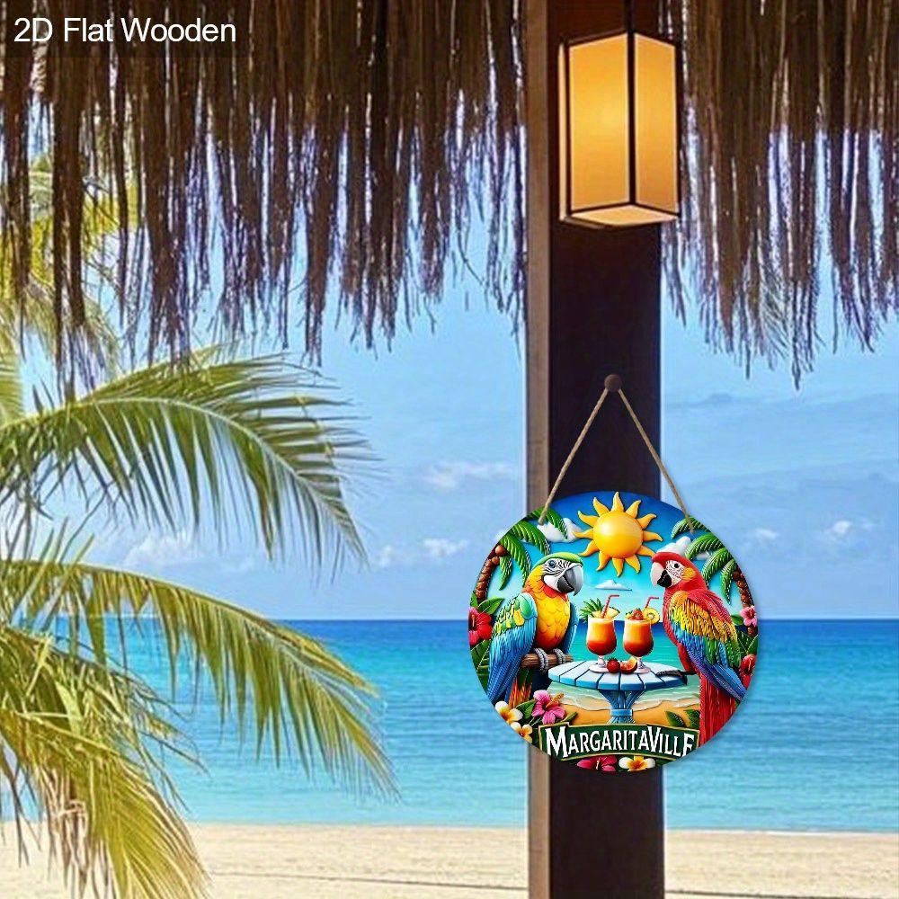 2D Flat Hanging Decorative Signs,interior Wall or Door Decoration,garden Decoration,the Pattern Is Seaside Parrots,a Housewarming Gift for Friends
