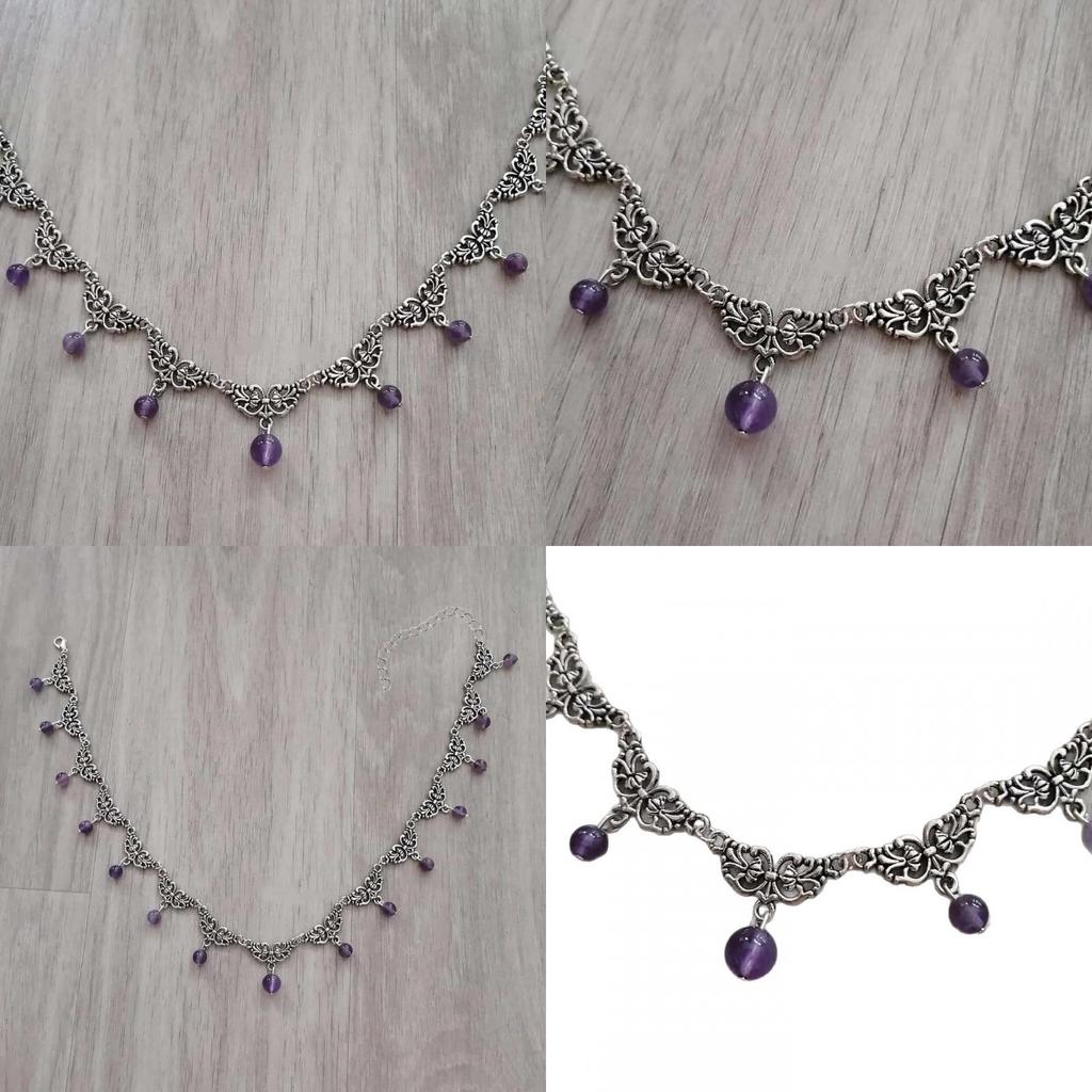 Geometric Purple Crystal Gothic Necklace For Halloween Cosplay Cosmetology