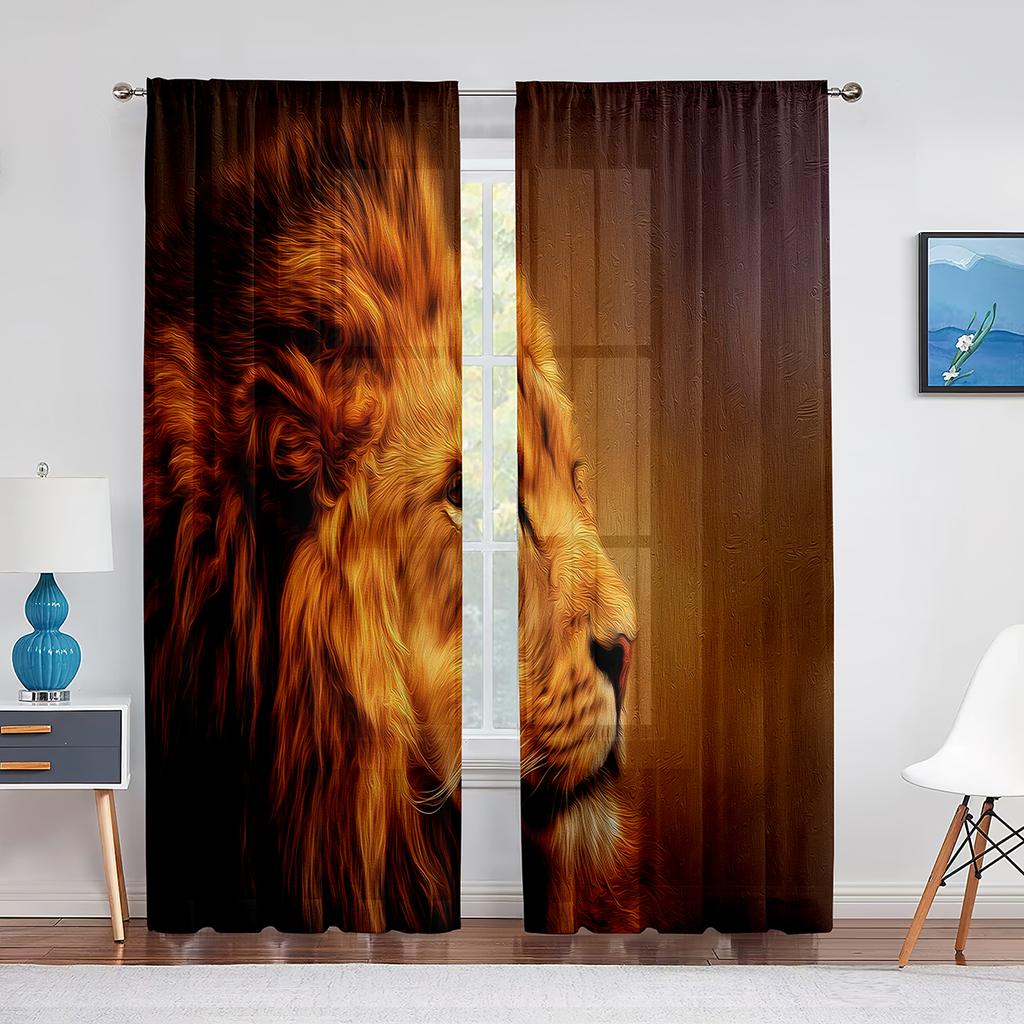 Lion Majestic Wildlife King Chiffon Sheer Curtains for Living Room Bedroom Home Decoration Window Voiles Tulle Curtain Drapes