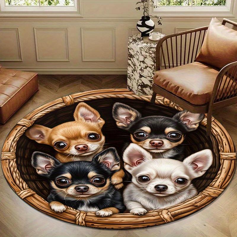 Puppy-Themed Polyester Round Area Rug - Non-Slip, Crystal Velvet, Lightweight - Ideal for Living Room, Bedroom, Chair Mat Home Decor