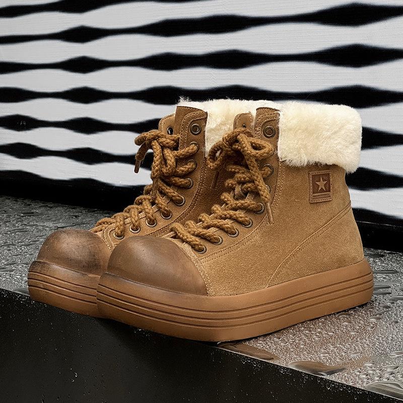 

Niche winter new flip big boots, velvet warm snow boots, thickened cotton shoes 39 коричневый