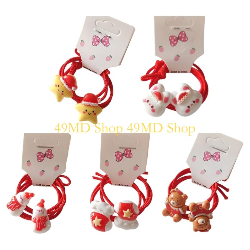 49MD 5/10Pairs Christmas Kids Hair Ties Holiday Designs Soft Plastic Hairbands