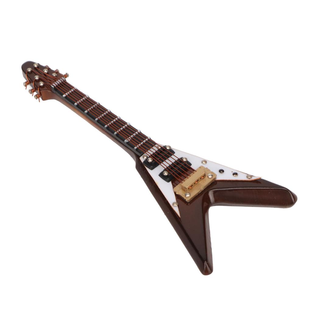 Wooden Miniature Electric Guitar Model with Stand and Case Coffee Mini Musical Instrument Model Decoration 10cm