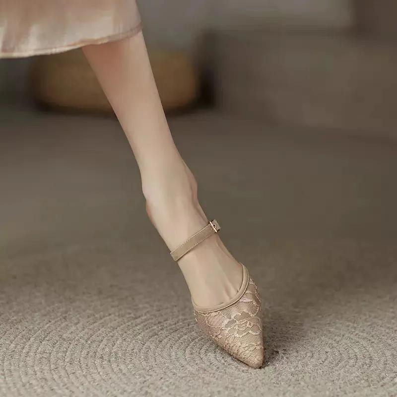 Fashion 2025 New Ladies Shoes Closed Toe Women's Slippers Fashion Belt Buckle Dress Outdoor Best Seller Summer Mesh Sexy High Heels