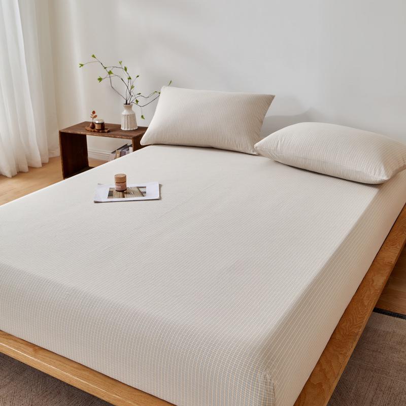 2026 Spring/Summer Muji Style Yarn-Dyed Washed Cotton Fitted Sheet - Style One