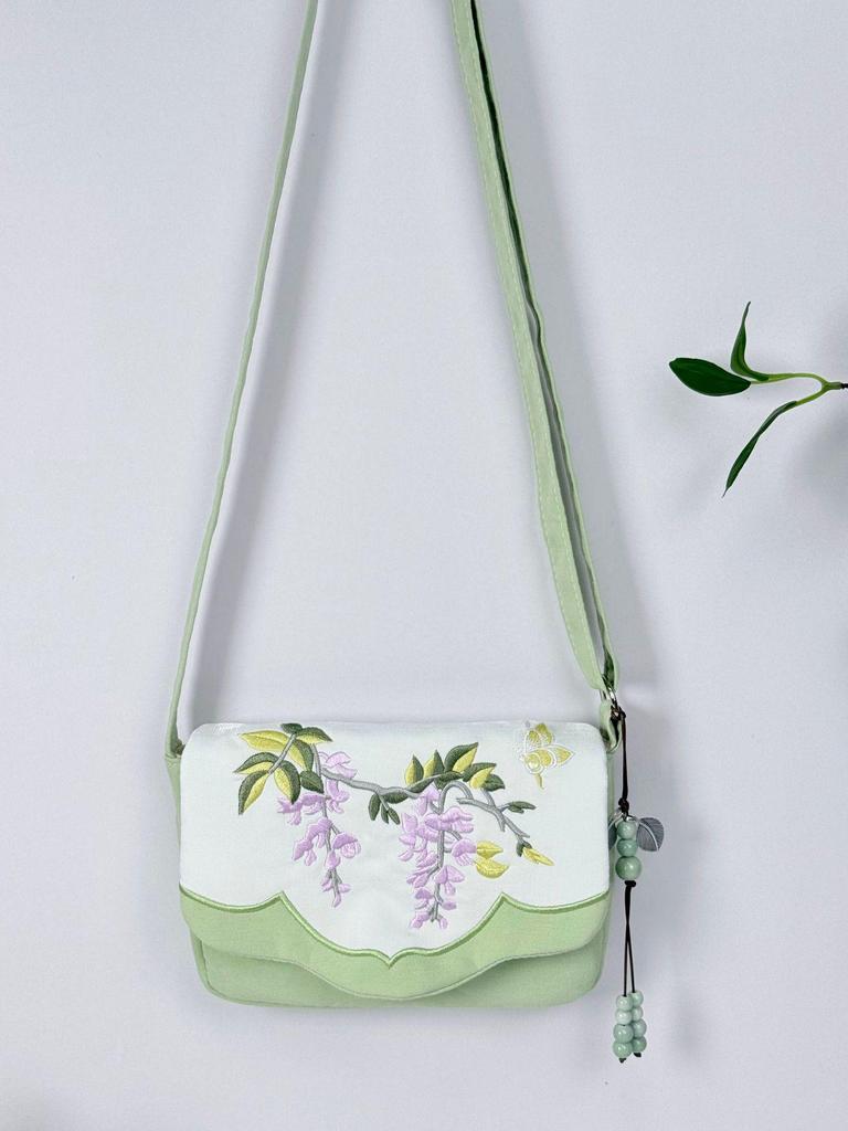 Canvas-Umhängetasche im antiken Stil mit Quasten - Handytasche mit großem Fassungsvermögen