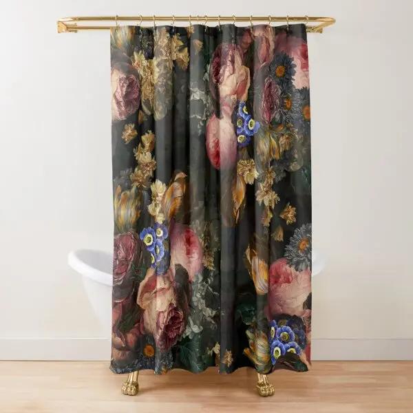 Floraler Duschvorhang Dunkelrosa Schwarz Rot Grün Blätter Bunte Blumen Schmetterling Gothic Badezimmer Vorhänge Vintage Badezimmer Dekor